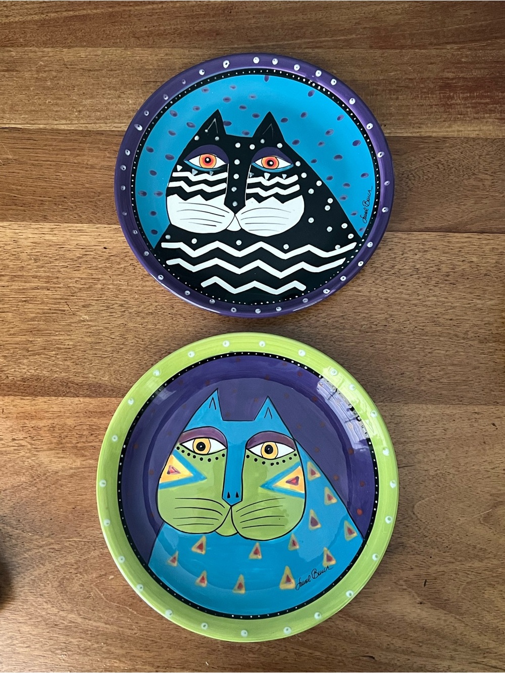 Hand-Painted Decorative Cat Plates - Blue & Purple Lauren Burch Ganz